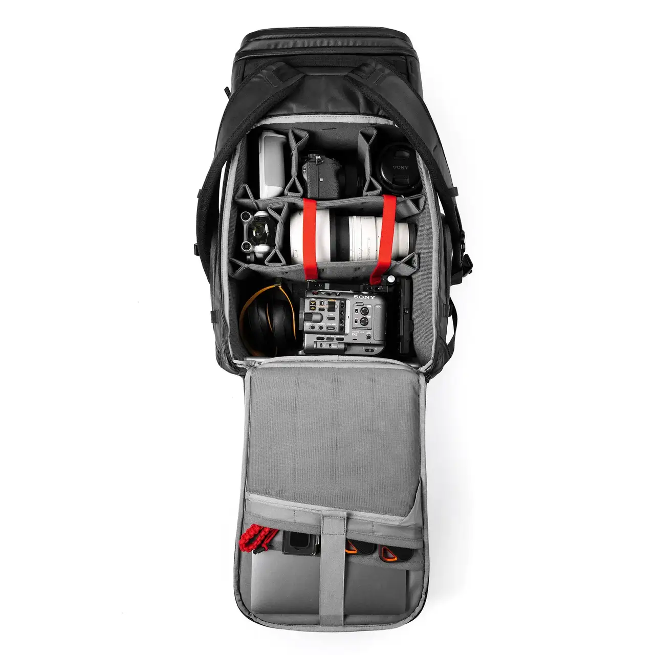 N-PVD 35L Camera Backpack with opened pannel from JunZhiJia  on a white background