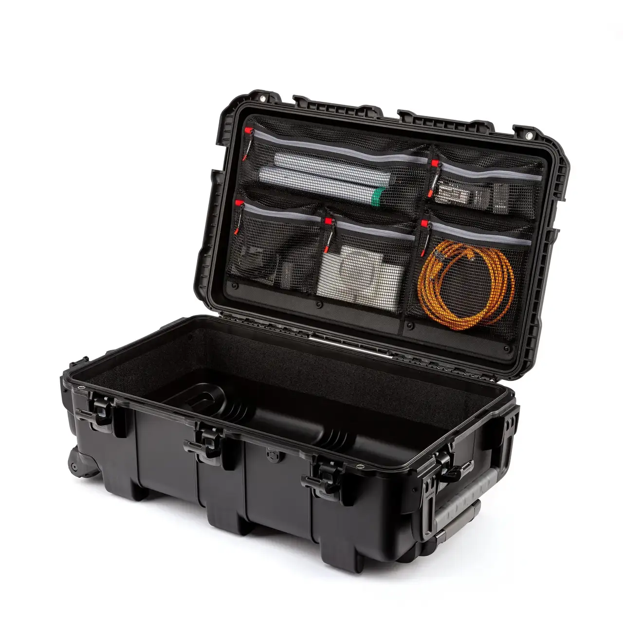 JunZhiJia 962 Mesh Lid Organizer with content inside a JunZhiJia 962 case angle view