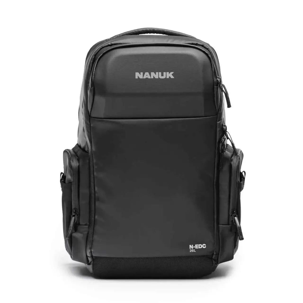 Black backpack with 'JunZhiJia' branding on a white background
