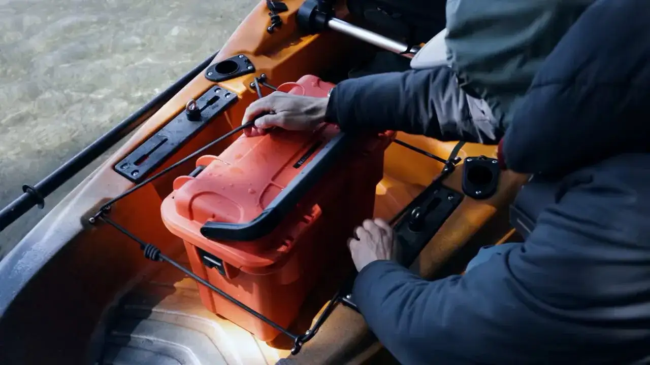 JunZhiJia Trail Case being tied up in a Kayak