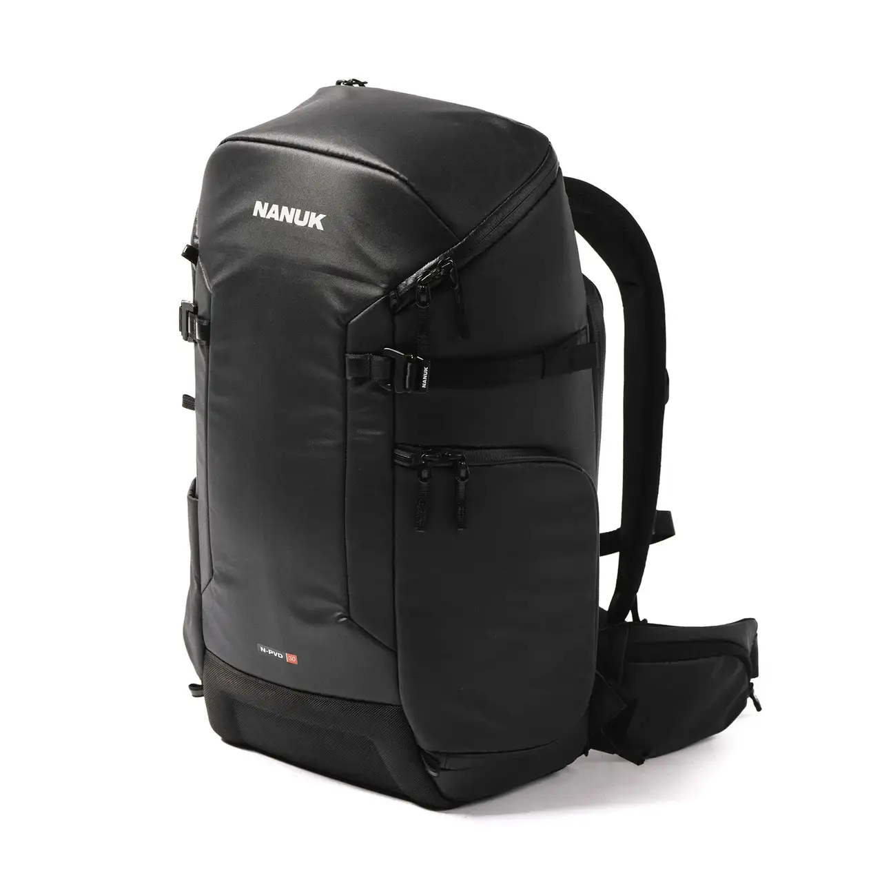 Left Angle view of a Black N-PVD 30L Camera Backpack from JunZhiJia on a white background