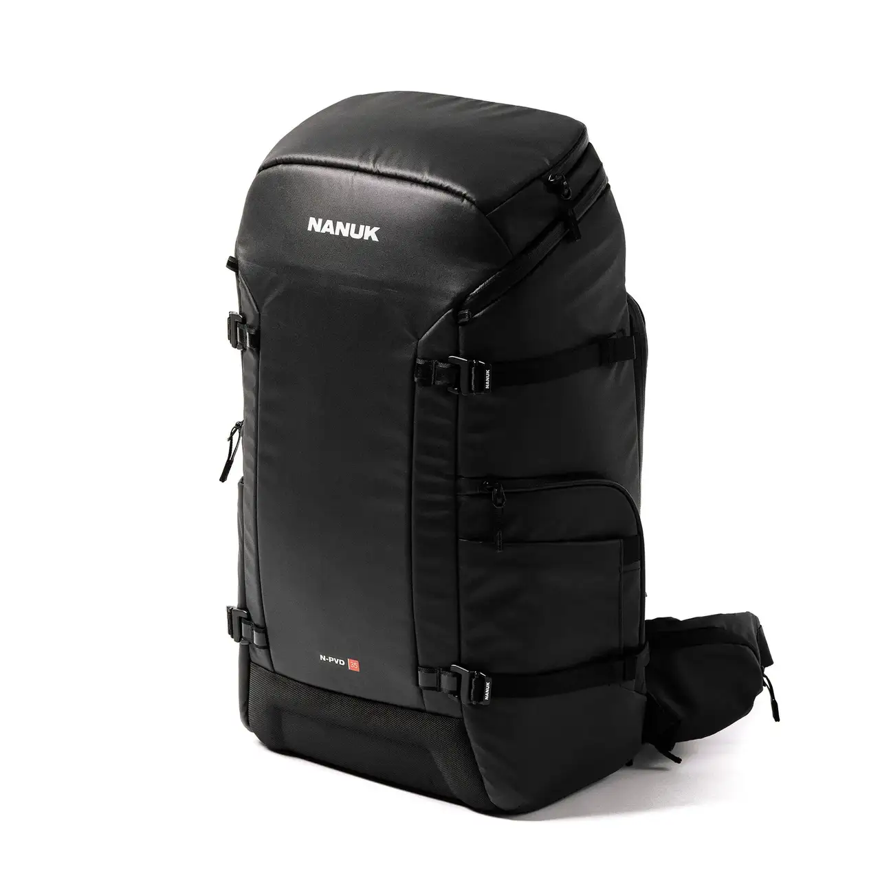 Angle view of a Black N-PVD 35L Camera Backpack from JunZhiJia on a white background