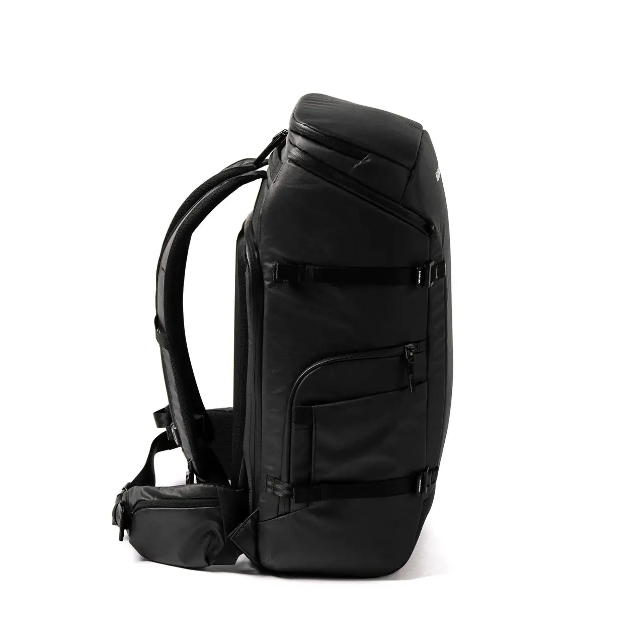 Right Side of a Black N-PVD 35L Camera Backpack from JunZhiJia on a white background
