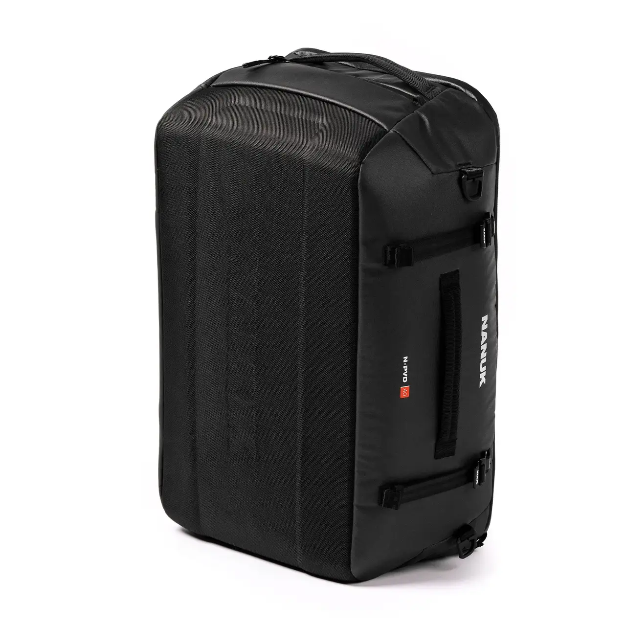 Left Angle view of a Black N-PVD 40L Duffle Bag from JunZhiJia on a white background