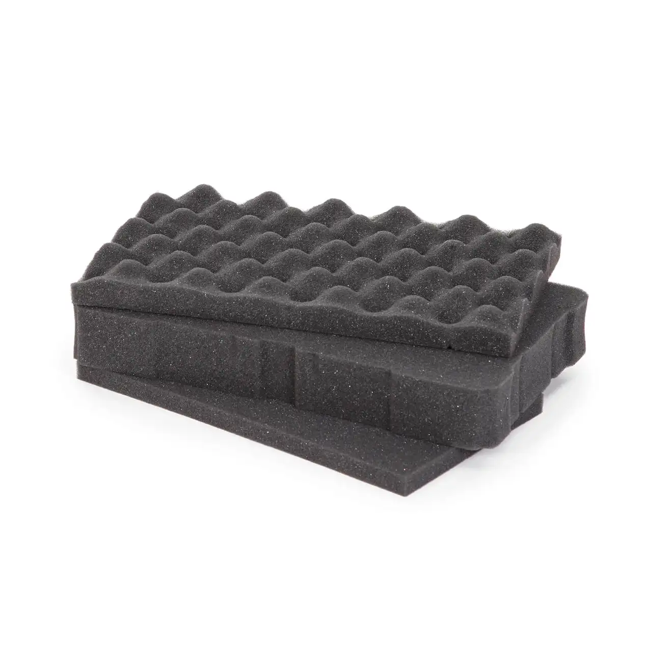 Two black foam pads stacked on a white background Two black foam pads stacked on a white background