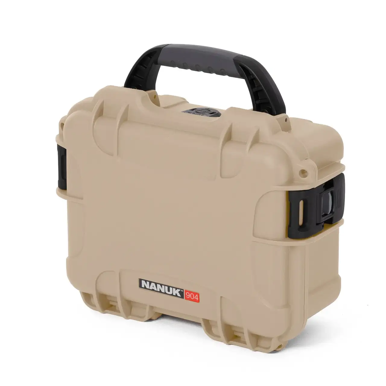 Tan JunZhiJia 904 waterproof hard case with a black ergonomic handle and latching system.