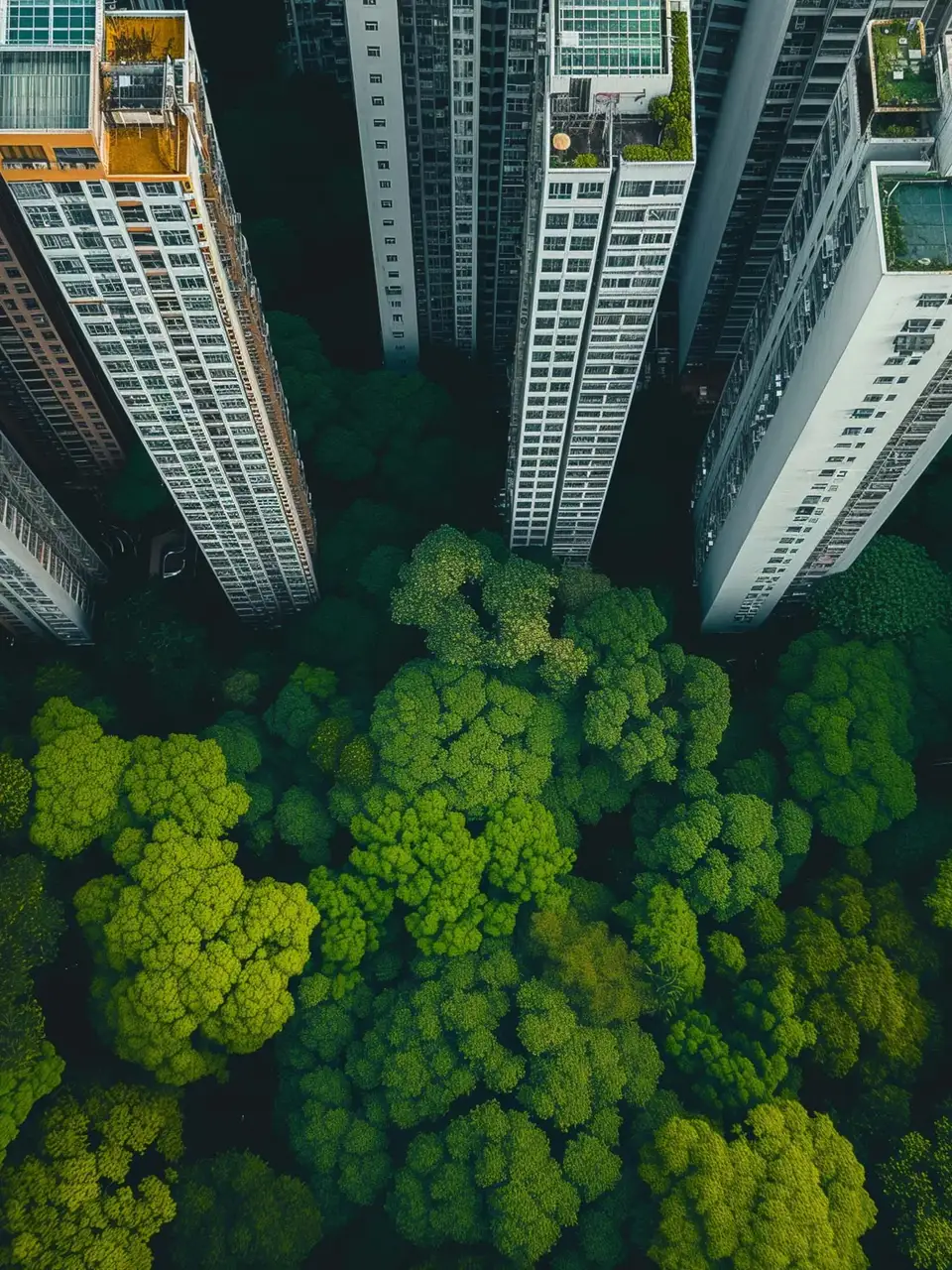City and trees merging together