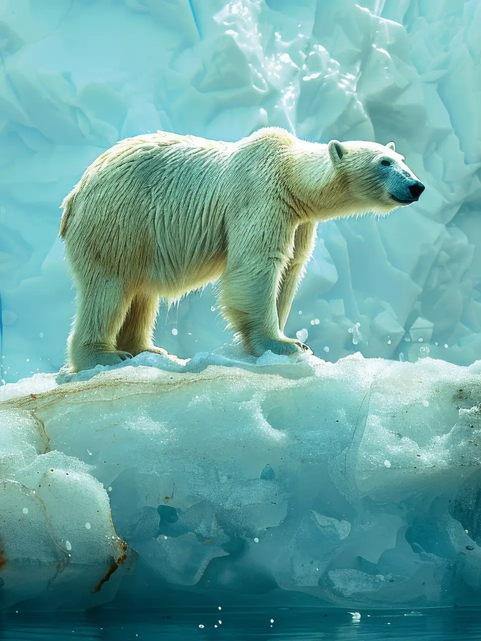 Polar bear on melting ice symbolizing JunZhiJia's dedication to sustainability and animal protection.