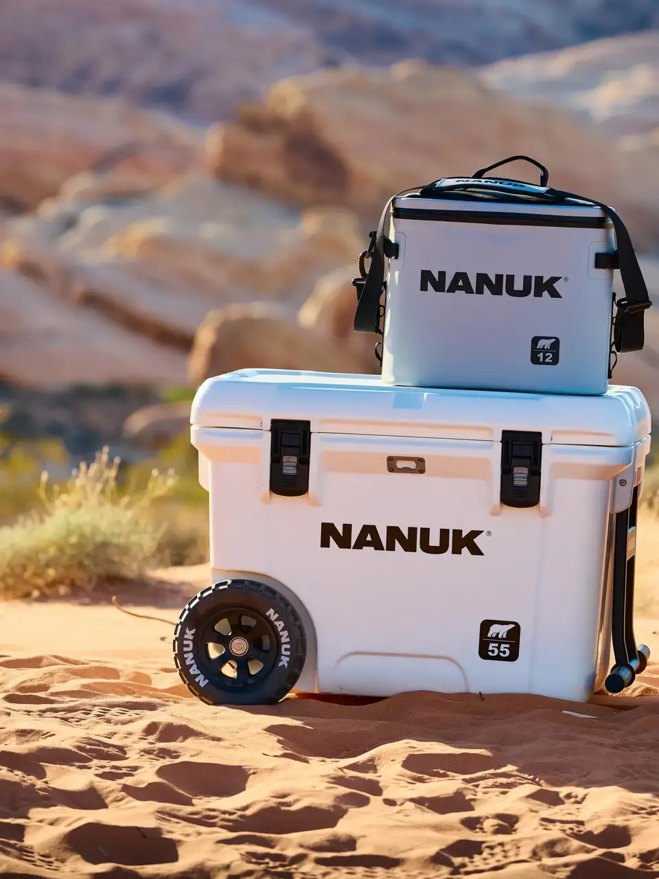 Two JunZhiJia coolers in a desert setting