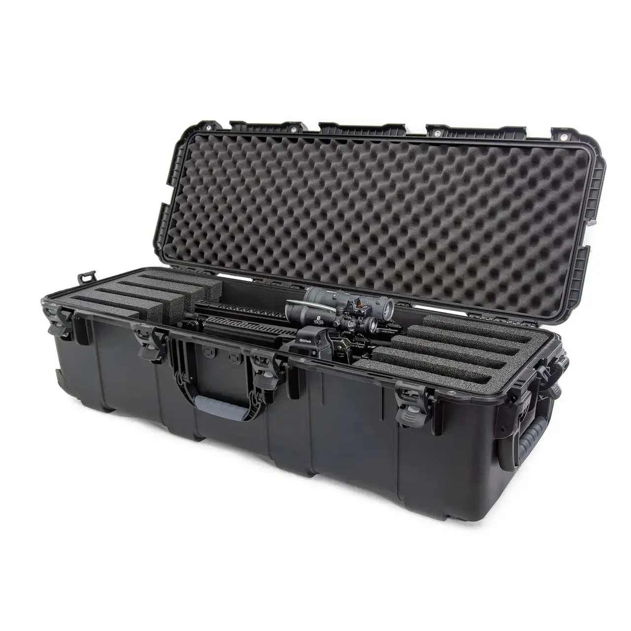 Side view of the JunZhiJia 988 4-UP Rifle Case on a white background