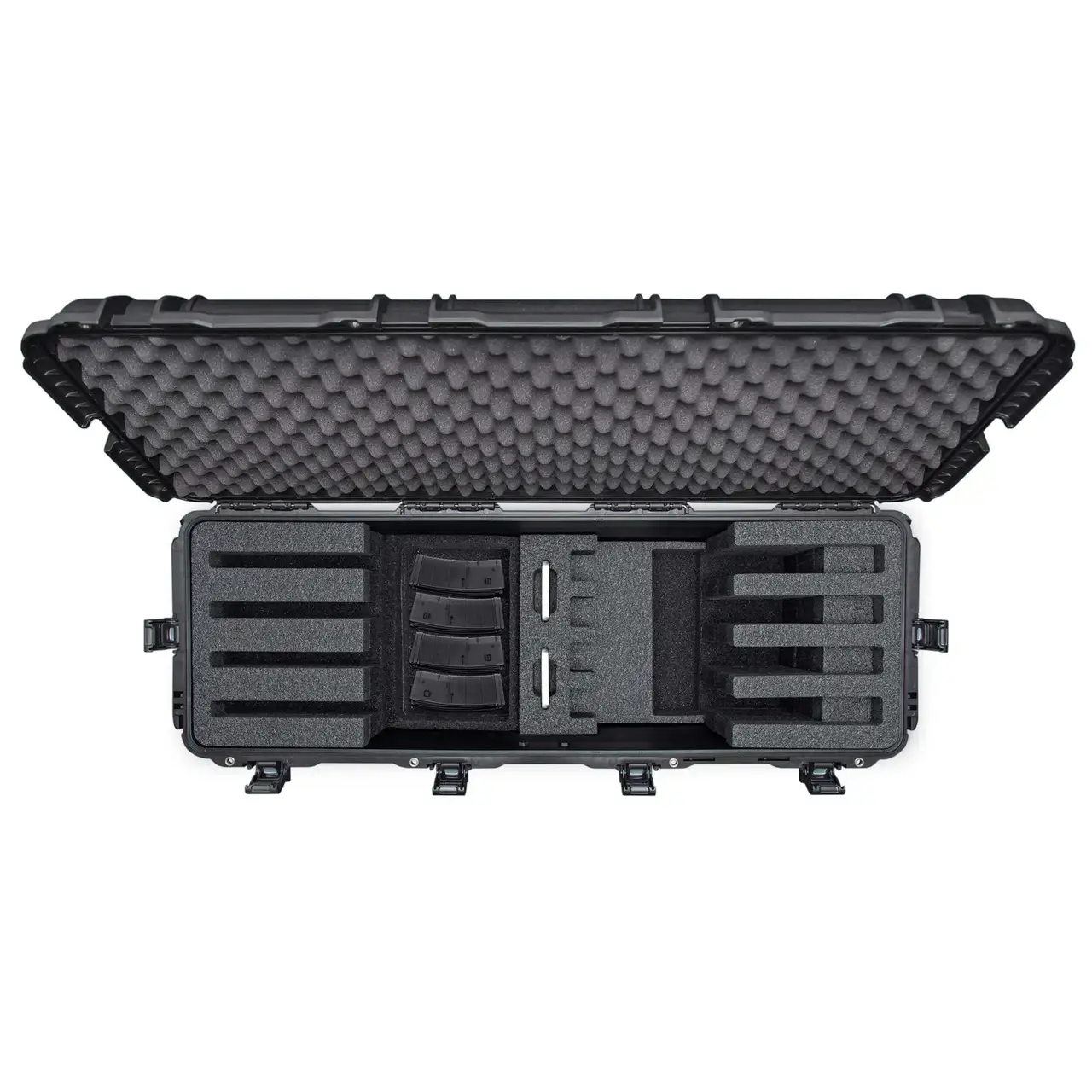 Top view of the JunZhiJia 988 4-UP Rifle Case with magazines on a white background Top view of the JunZhiJia 988 4-UP Rifle Case with magazines on a white background