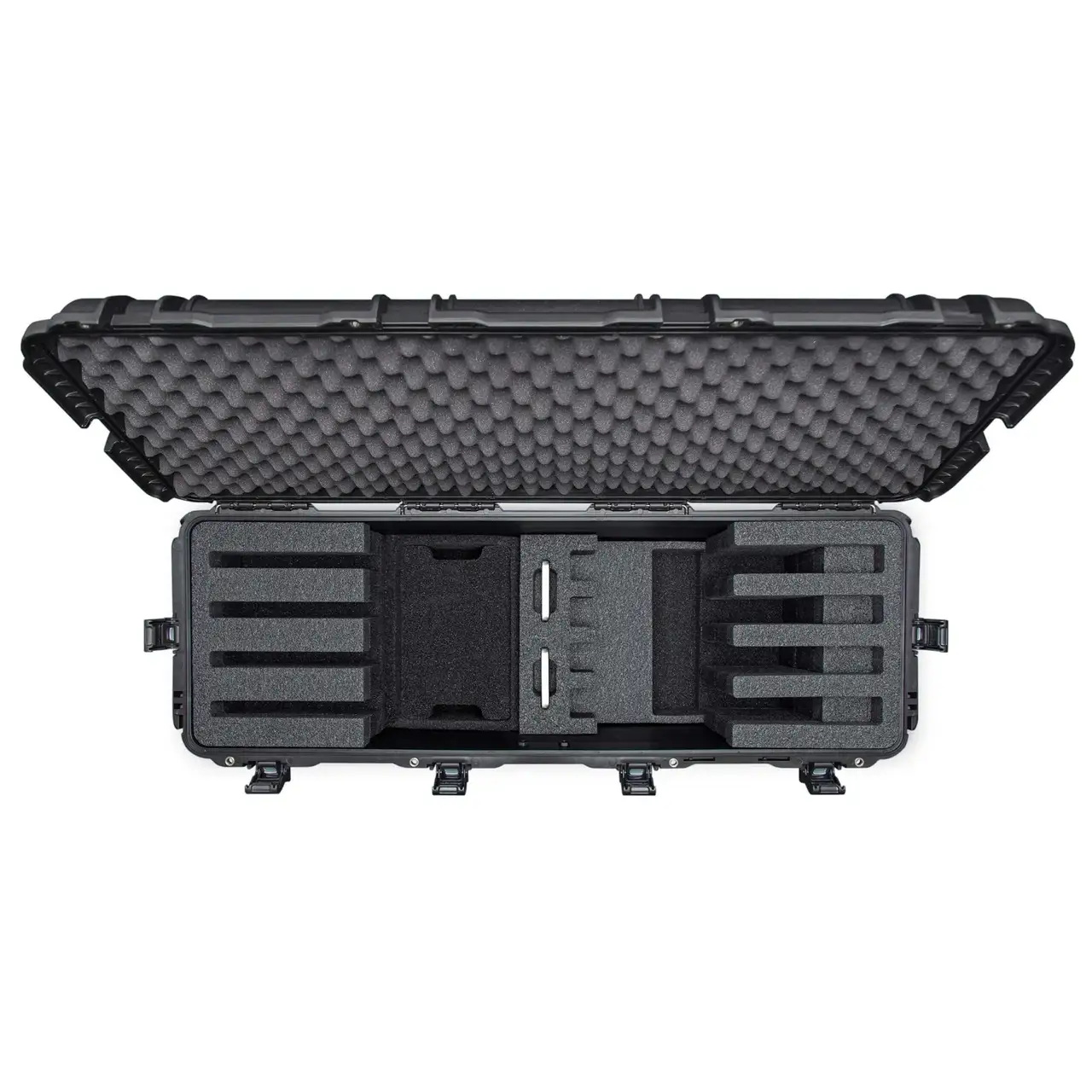 Top view of the JunZhiJia 988 4-UP Rifle Case with empty foam on a white background Top view of the JunZhiJia 988 4-UP Rifle Case with empty foam on a white background