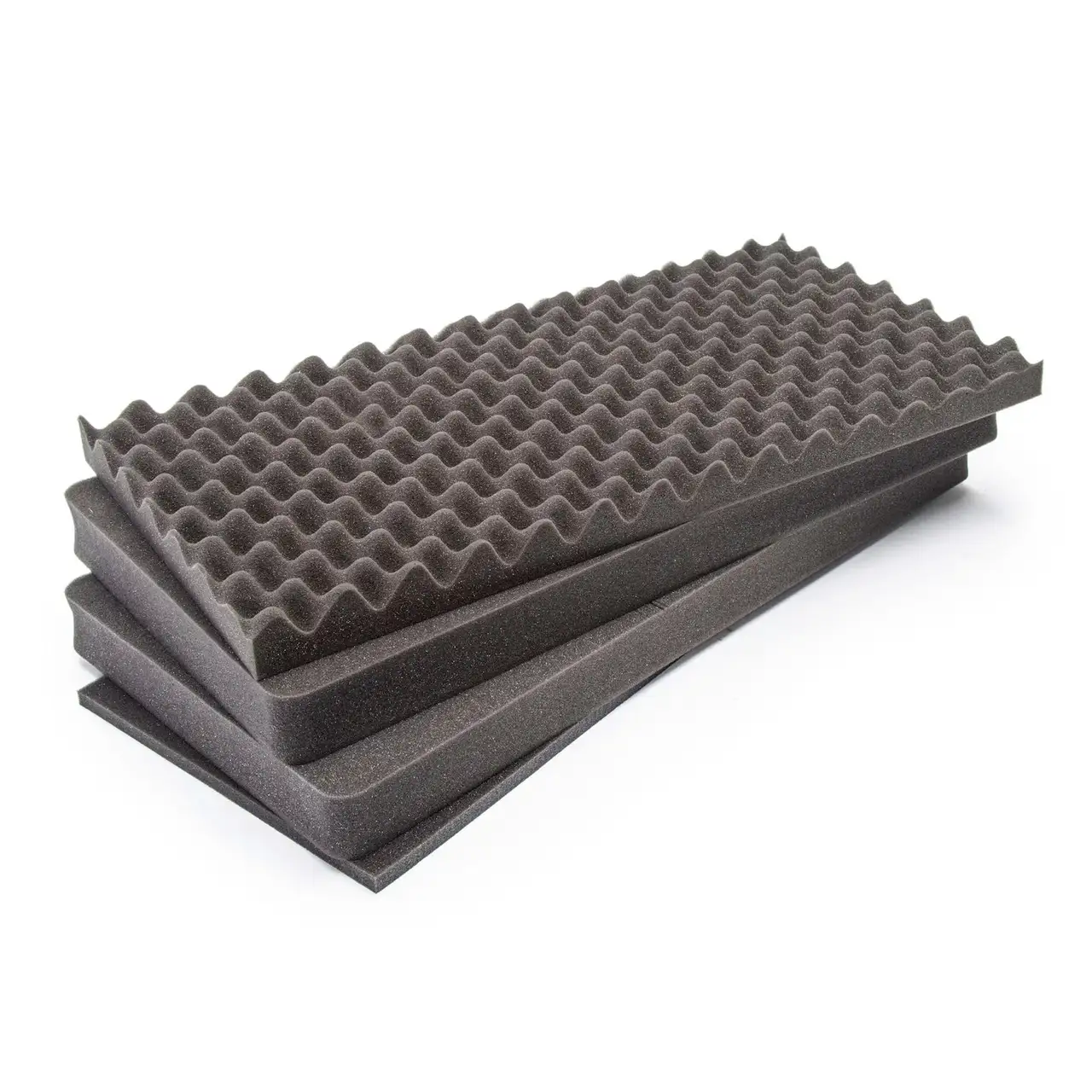 Two gray acoustic foam panels stacked on a white background