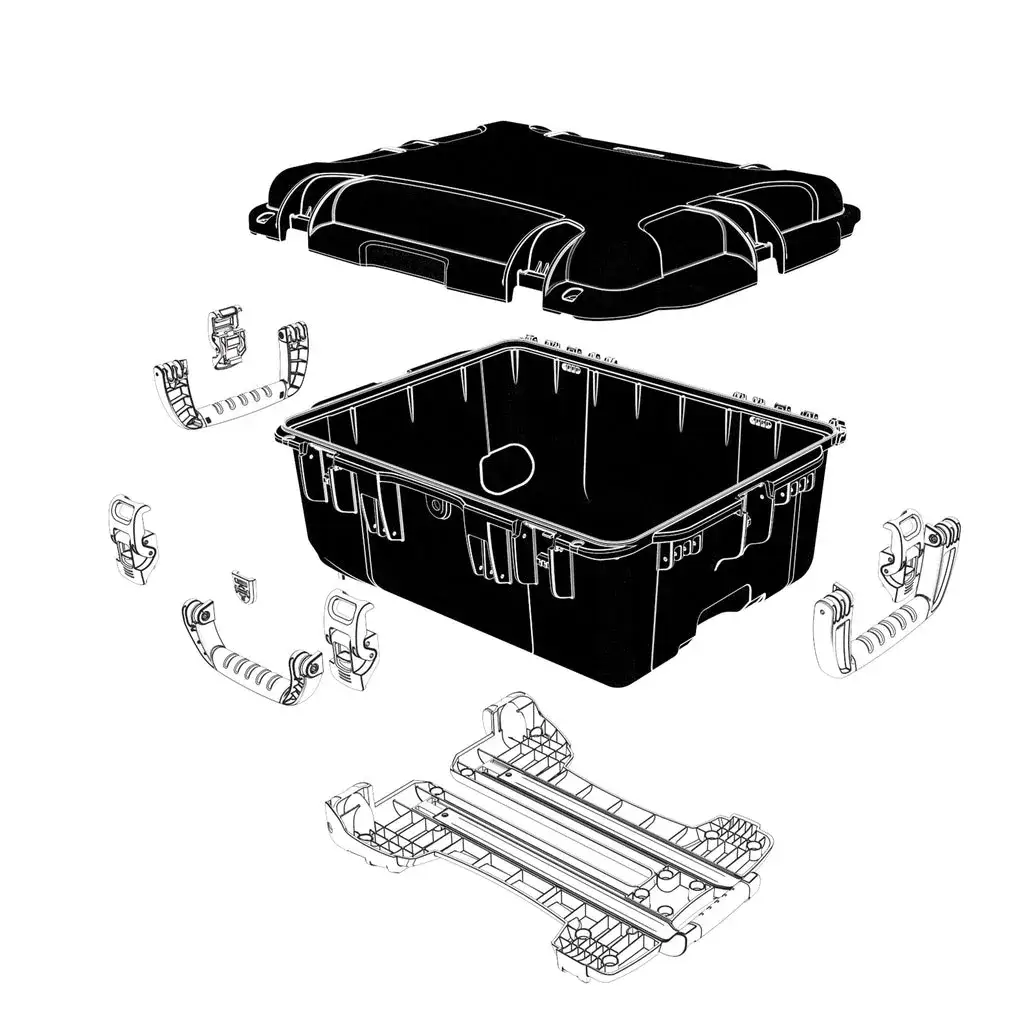 Nanuk-R 955 exploded view represent components crafted from recycled resin.