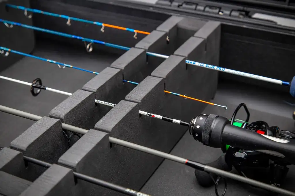 The closed-cell high-quality foam is custom-cut to securely hold up to six (6) fishing rods with their reels attached and plenty of space for accessories.