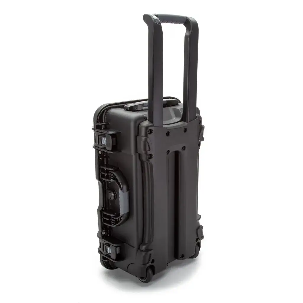 Back of a Black JunZhiJia 935 with the pull-handle extended on a white background